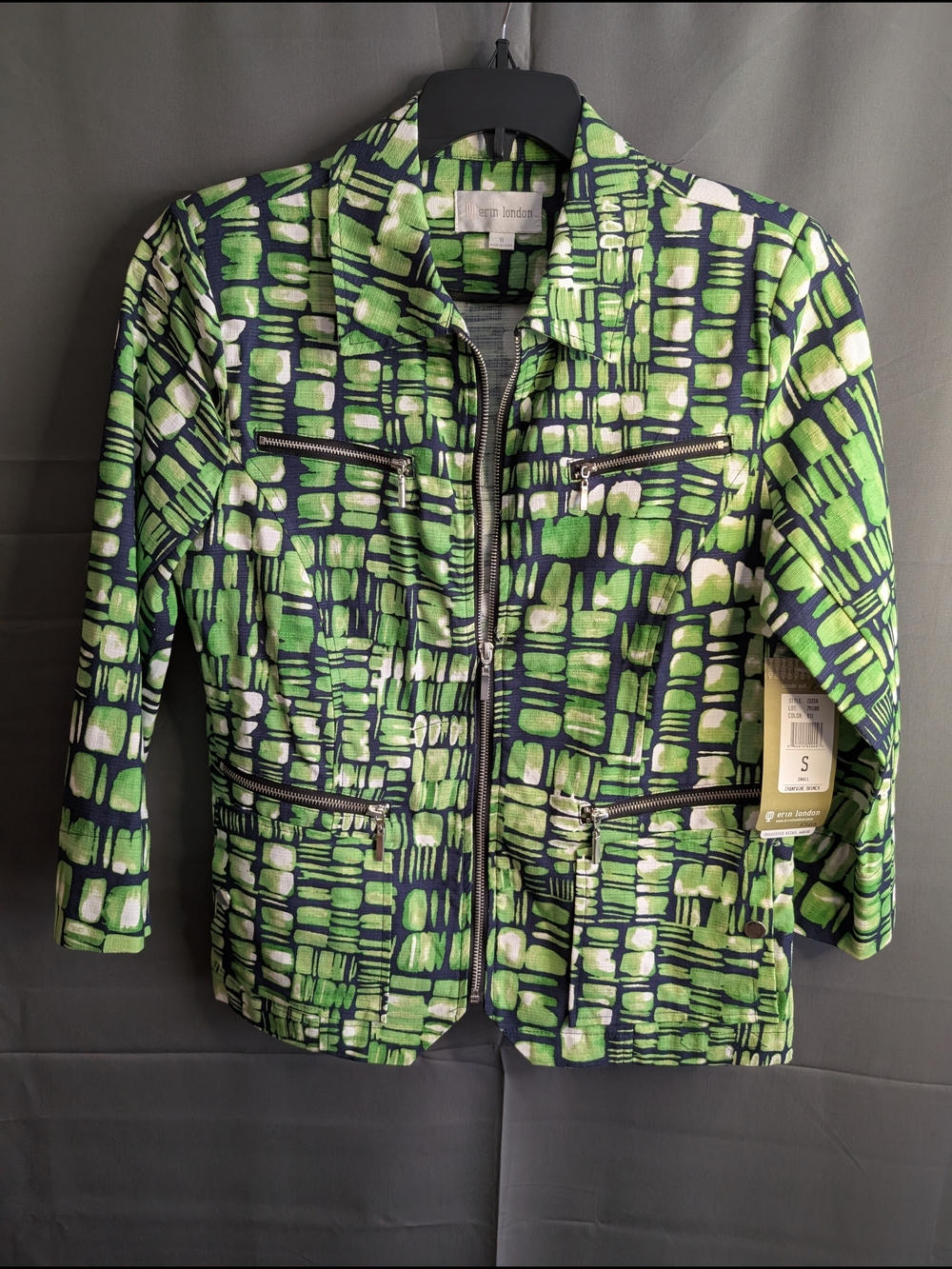 Erin London Art To Wear Retro Mod Green Abstract Utility Jacket Size S NWT .. C